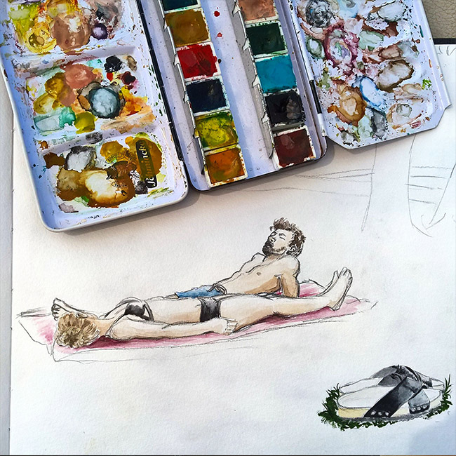 Aquarell-Zeichnung entstanden am Aasee