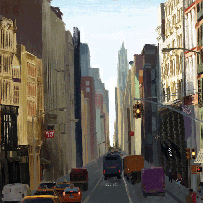 digitale Illustration einer Straße in New York City